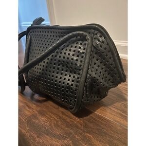 Brahmin Black Leather Suede‎ Perforated Crossbody Bag Designer Purse Brio